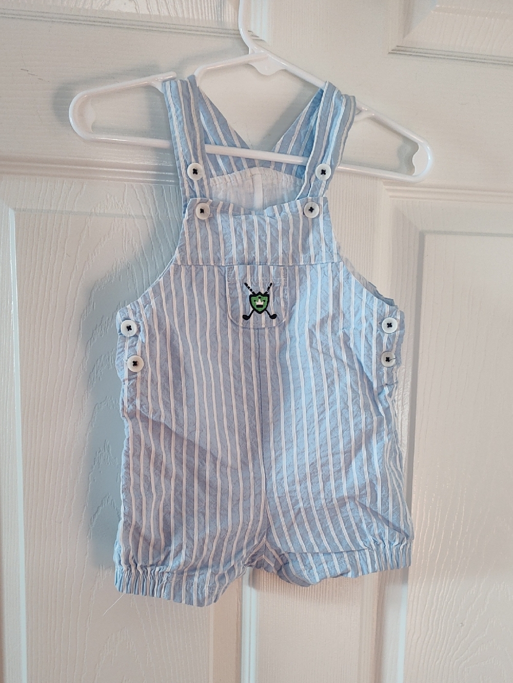 Source Unknown Light Blue and White Striped Overalls